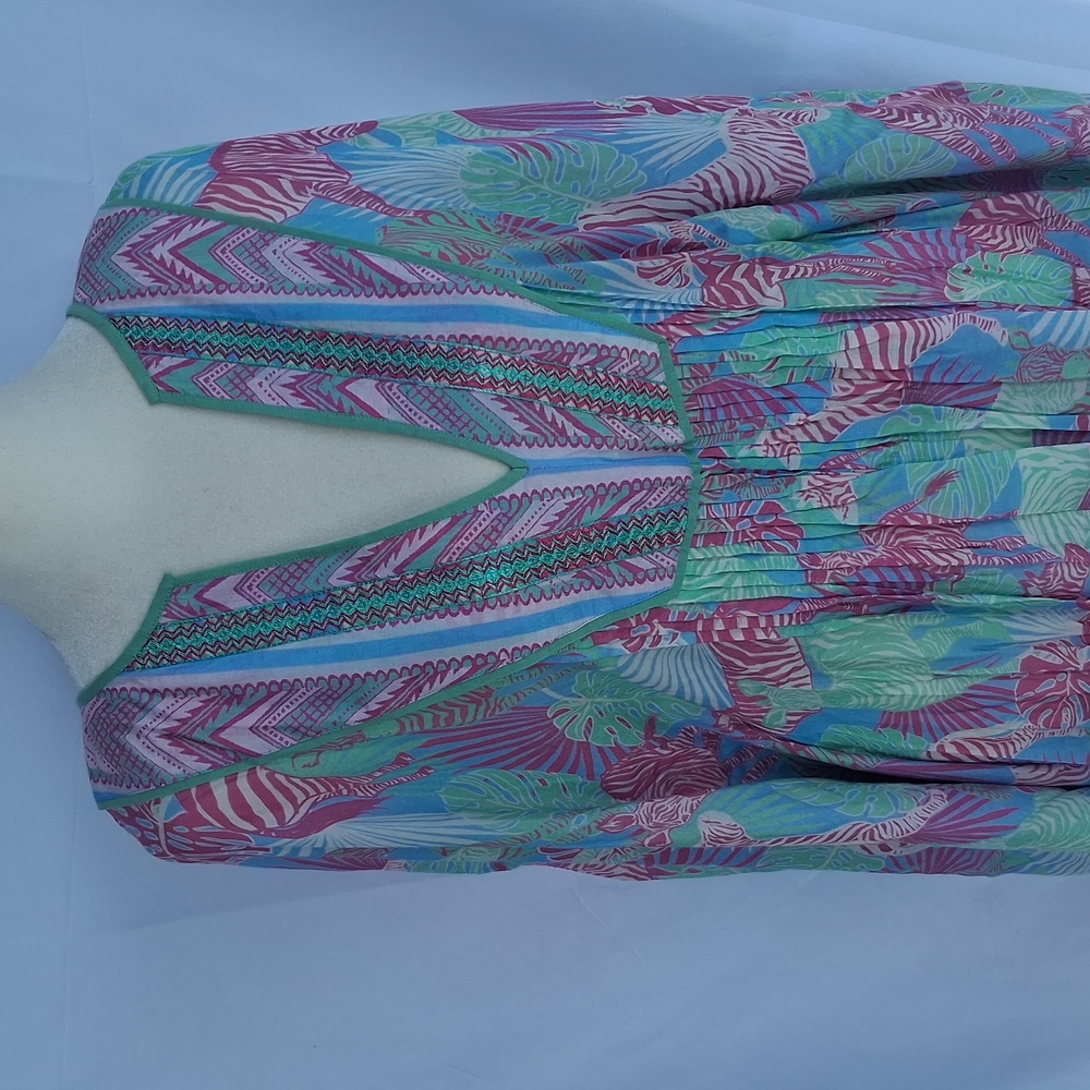 Taj By Sabrina Crippa Tropical Zebra Caftan S Green Purple - Picture 11 of 16